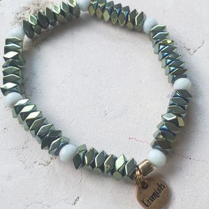 Erimish stretch iridescent faceted hexagonal and white bead bracelet